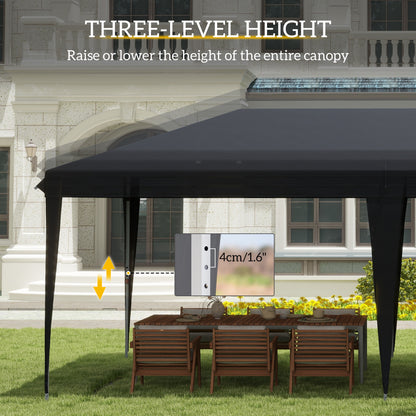 Outsunny Pop Up Gazebo, Double Roof Foldable Canopy Tent, Height Adjustable Wedding Awning Canopy w/ Carrying Bag, 6 m x 3 m x 2.65 m, Black