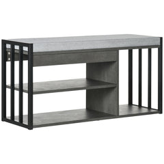 HOMCOM Shoe Storage with Seat, Upholstered Entryway Bench, Shoe Bench with 3 Open Shelves for Hallway, Grey