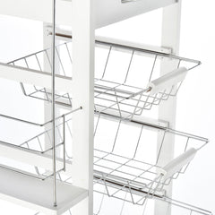 HOMCOM Rolling Kitchen Cart, Utility Storage Cart with 4 Basket Drawers & Side Racks, Wheels for Dining Room, White