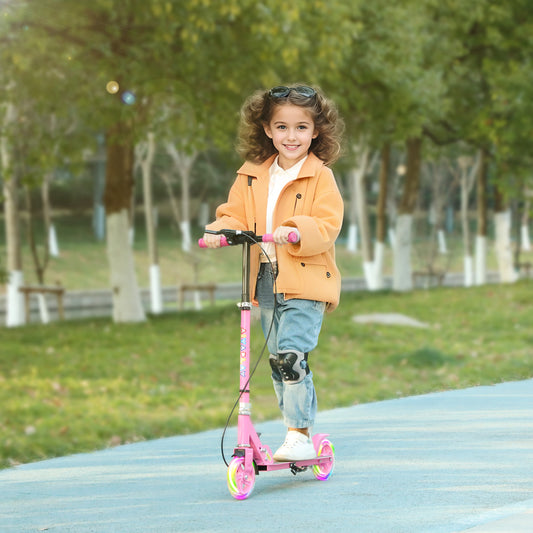 AIYAPLAY Scooter for Kids Ages 3-8 with Adjustable Handle, 2 Light up Wheels, Handbrake & Rear Brake for Girls and Boys, Pink