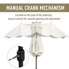 مظلة شمسية من Outsunny مقاس 4.6 متر مع مظلة شمسية مزدوجة الجوانب بقاعدة متقاطعة باللون الأبيض العتيق
