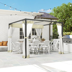 Outsunny 3 x 3m Aluminium Frame Pergola, with Retractable Roof - Khaki