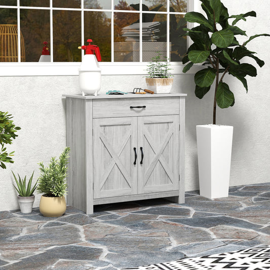 HOMCOM Farmhouse Barn Door Sideboard Storage Cabinet Coffee Bar for LIVING Room √¢‚Ç¨‚Äú Grey Grain