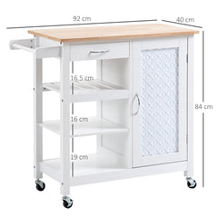 HOMCOM Kitchen Trolley, Kitchen Island on Wheels with Embossed Door Panel, Utility Kitchen Cart with 3 Storage Shelves, White