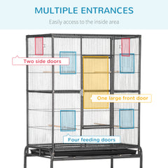 PawHut Large Bird Cage Budgie Cage with Stand, Storage Shelf, Wood Perch for Parrot Canary Parakeet Cockatiels, 81 x 48 x 162.5 cm