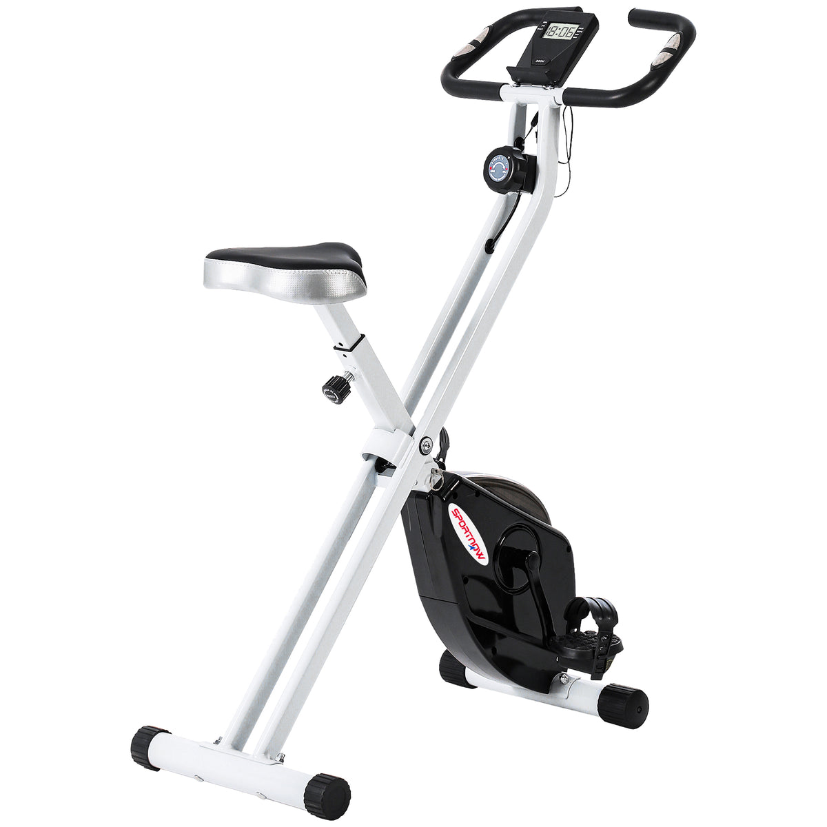 SPORTNOW Folding and Quiet Exercise Bike with 8-Level Magnetic Resistance and Heart Rate Sensor, for Home Gym, Black and White