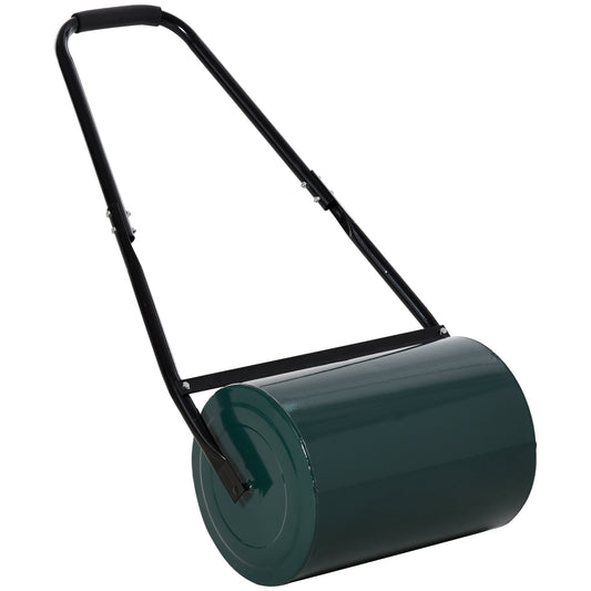 Outsunny 30 L Heavy Duty Water Or Sand Filled 30cm Garden Steel Lawn Roller Drum - Dark Green