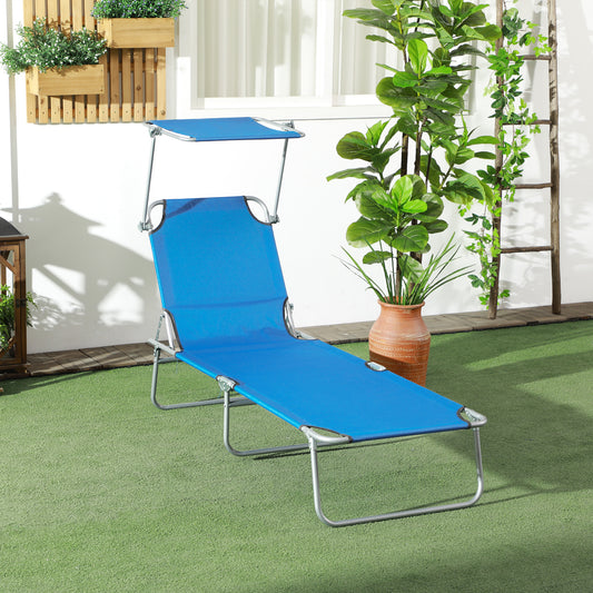 Outsunny Sun Lounger, with Adjustable Face Canopy - Bright Blue