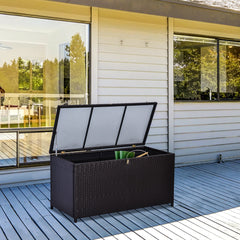 Outsunny Rattan Storage Box Outdoor Indoor Wicker Cabinet Chest Garden Furniture 118 x 54 x 59cm - Dark Brown