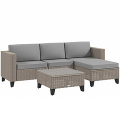 Outsunny 5-Piece Rattan Patio Furniture Set with Corner Sofa, Footstools, Coffee Table, for Poolside, Brown