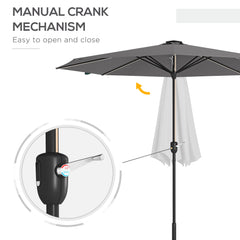 Outsunny 2.65m Garden Parasol, with LED Lights - Dark Grey