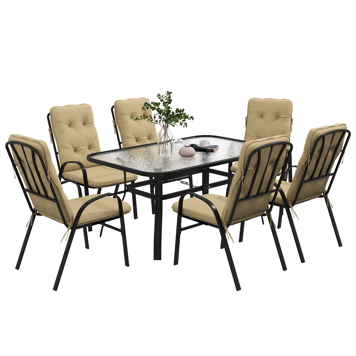 Outsunny Seven-Piece Garden Dining Set with Cushions - Beige