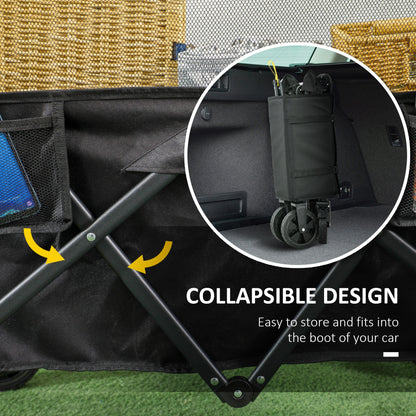 Outsunny Folding Garden Trolley, 180L Wagon Cart with Extendable Side Walls, for Beach, Camping, Festival, Black