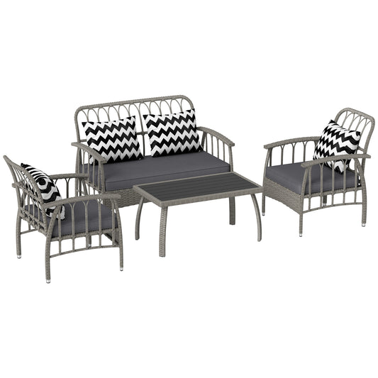 Outsunny Four-Piece Rattan Cut-Out Sofa Set - Grey