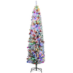 HOMCOM 7ft Snowy Artificial Christmas Tree, with Lights, Decorations and Pine Cones