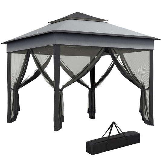 Outsunny 3 x 3(m) Pop Up Gazebo, Height Adjustable Instant Event Shelter with Netting and Carrying Bag, Grey