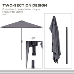 Outsunny Balcony Half Parasol Semi Round Umbrella Patio Crank Handle (2.3 m, Grey)- NO BASE INCLUDED