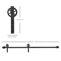 HOMCOM 6.6 FT/ 2000mm Carbon Steel Sliding Barn Door Kits Hardware Closet Set Track System for Single Wooden Door Industrial Wheel Style Roller