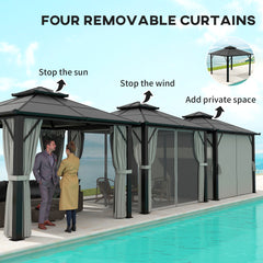 Outsunny 3 x 3(m) Hardtop Gazebo Canopy with UPF30+ Double Polycarbonate Roof, Aluminium Frame Garden Gazebo Permanent Pavilion with Mosquito Netting and Curtains for Patio, Deck, Grey