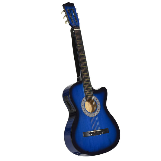 HOMCOM 38 Inch Full Size Blue Classical Acoustic Electric Guitar Kids Guitar and Junior Guitar Premium Gloss Finish w/Case - Blue