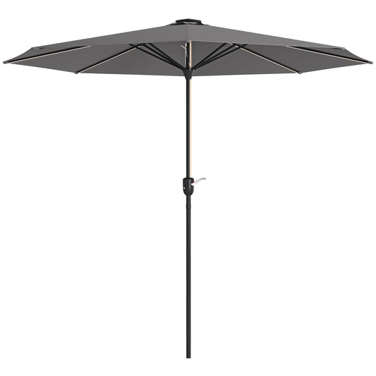 Outsunny 2.65m Garden Parasol, with LED Lights - Dark Grey