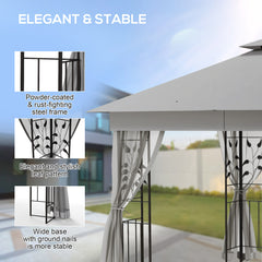 Outsunny 3(m) x 3(m) Double Roof Outdoor Garden Gazebo Canopy Shelter with Netting, Solid Steel Frame, Light Grey