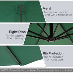 Outsunny 3(m) Banana Parasol Hanging Cantilever Umbrella with Crank Handle, 8 Ribs and Cross Base for Outdoor, Sun Shade, Dark Green