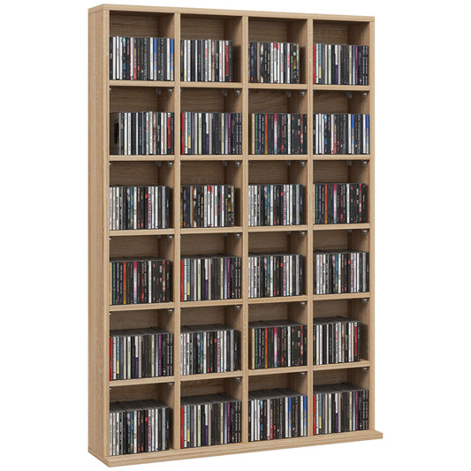 HOMCOM CD Storage Unit with Adjustable Shelves, 89 x 130.5 cm, Nature Wood Finish