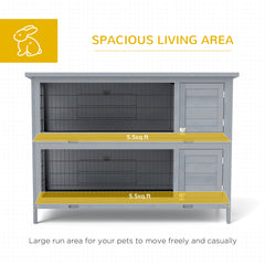 PawHut Rabbit Hutch Outdoor Guinea Pig Hutch Bunny Cage with No-Leak Trays, Divider, 136 x 50 x 93cm, Grey