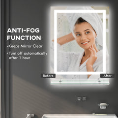 kleankin Large Vanity Mirror with Lights and Shelf, Illuminated bathroom Mirror with 3 Colour Brightness, Smart Touch, Anti-Fog