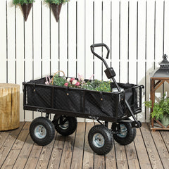 Outsunny 114L Steel Frame Garden Cart Trolley - Black