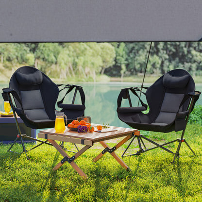 Outsunny Hammock Camping Chair Set of 2, Adjustable Back Swinging Camping Chair Portable Swinging Chair with Cup Holder, Headrest, Padded Seat and Carry Bag for Travel Fishing Hiking, Black
