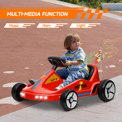 AIYAPLAY 6V Electric Go Kart for Kids with Music, Light, Horn, for 3-5 Years, Red