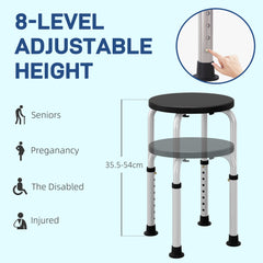 HOMCOM Shower Chair, Height Adjustable Aluminium Shower Stool with Non-Slip Feet for Disabled, Elderly, Black