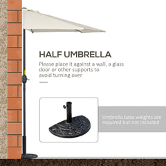 Outsunny 3(m) Half Parasol, Semi Round Umbrella with Metal Frame, Crank Handle for Balcony, Garden, Cream White