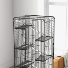 PawHut 6 Levels Removable Small Animal Cage, 131cm - Black