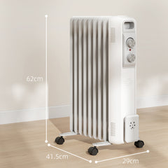 HOMCOM 2kW Nine Fin Oil-Filled Radiator - White