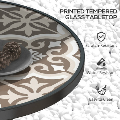 Outsunny 60 Garden Table, with Glass Printed Tabletop - Brown