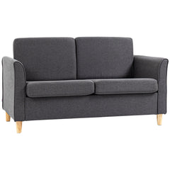 HOMCOM Compact Loveseat Sofa, Modern 2 Seater Sofa for Living Room with Wood Legs and Armrests, Dark Grey