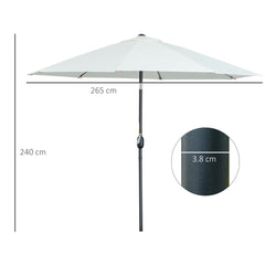 Outsunny 2.7M Garden Parasol Umbrella with Glass Fibre Ribs and Aluminium Frame, Tilting Sun Shade Shelter Canopy, Cream White