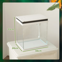 PawHut 14L Glass Fish Tank with Filter System, LED Lights, Water Pump, White