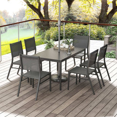 Outsunny Seven-Piece Steel Dining Set, with Aluminium-Top Table