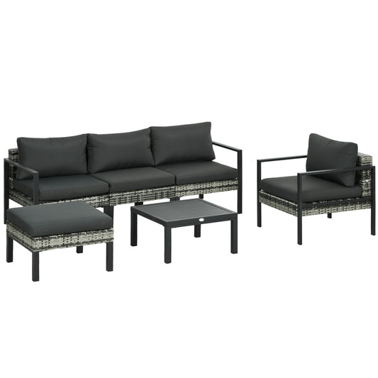 Outsunny Six-Piece Rattan Garden Sofa Set - Dark Grey