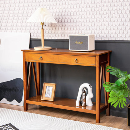 Wooden Console Table with Drawer and Open Storage Shelf for Entryway