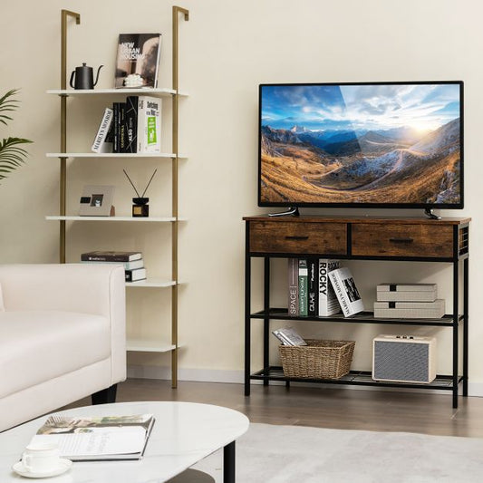 Entryway Console Table with 2 Drawers and 2-Tier Shelves-Coffee