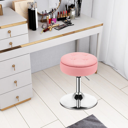 360° Swivel Vanity Stool with Removable Tray Lid-Pink