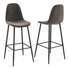 Soft Velvet Upholstered Bar Chairs with Backrests and Footrests-Grey