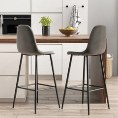 Soft Velvet Upholstered Bar Chairs with Backrests and Footrests-Grey