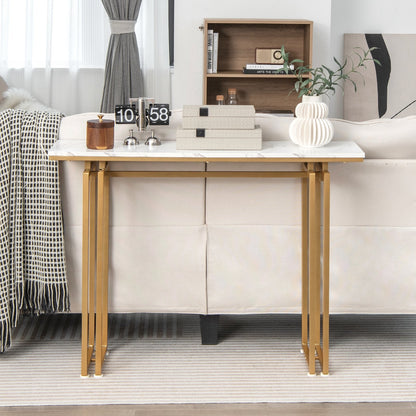 Modern Faux Marble Top Entryway Table with Heavy-duty Metal Frame-Golden