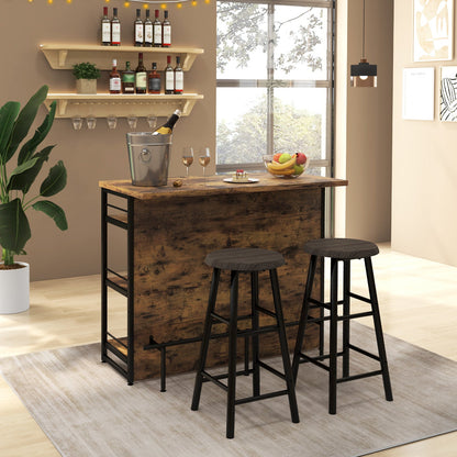 Industrial Home Bar Unit with 3 Open Shelves-Brown